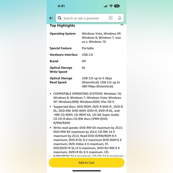 HP External Portable Slim Design External DVDRW Drive, USB, Black. New in box - Picture 2 of 5